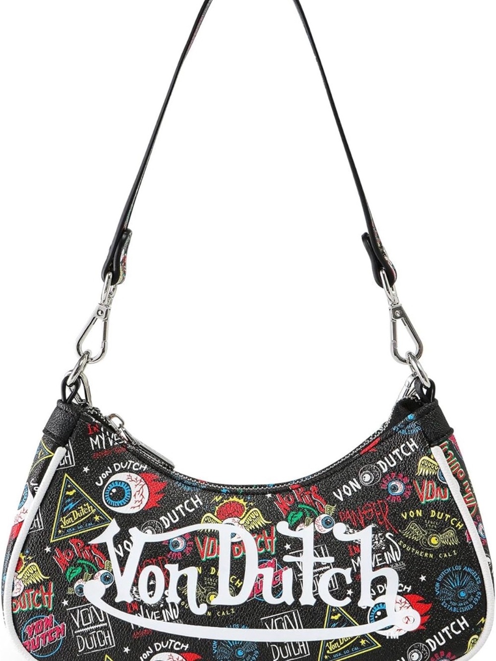 Von Dutch Black Multicolor Logo Shoulder Bag